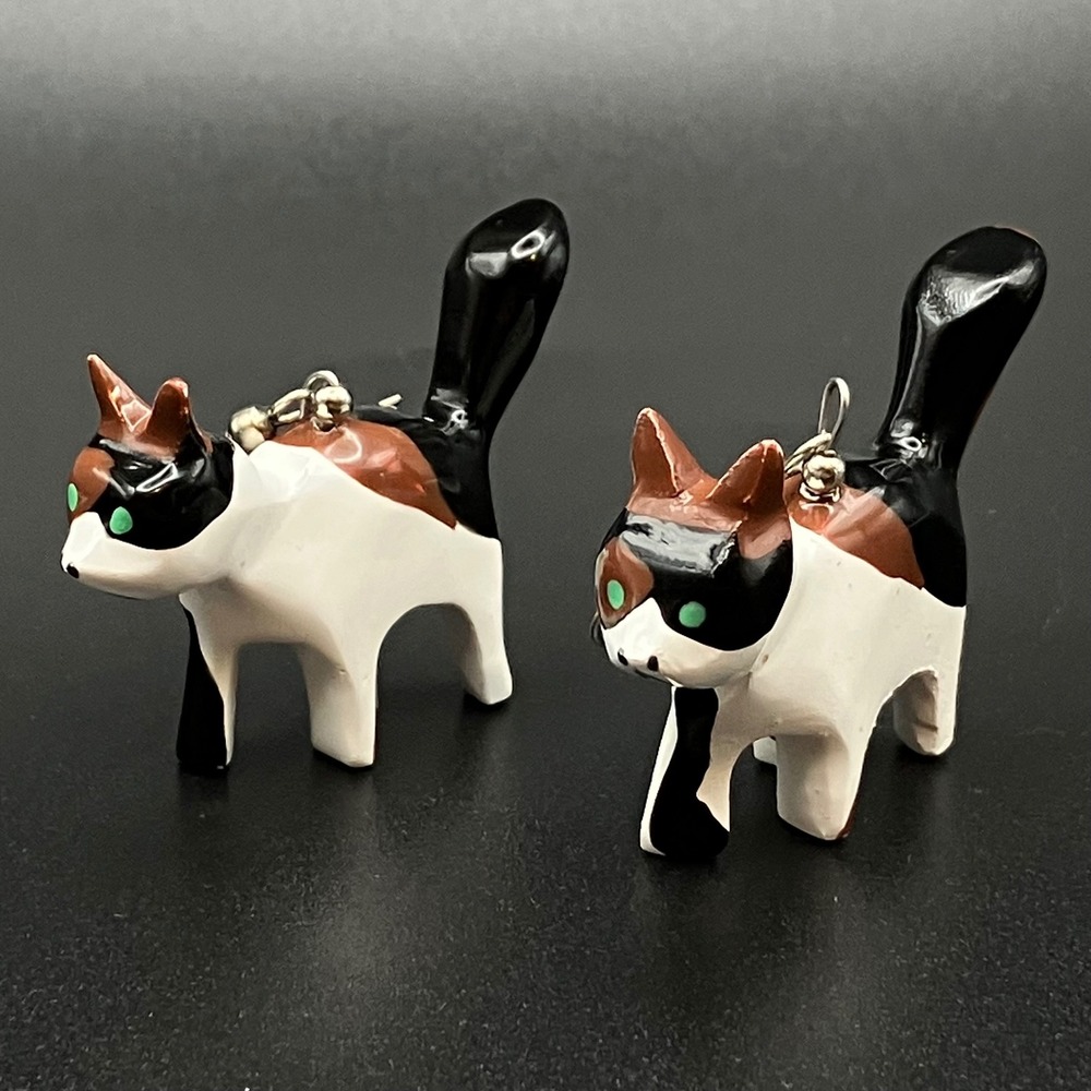 Calico Cat‎ Drop Earrings Multicolor Hand Painted 3D Novelty Feline